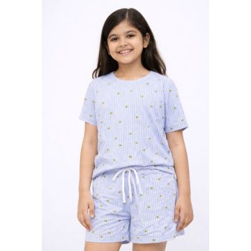 Girls' Lavender Striped Palm Tree Print T-Shirt & Shorts Loungewear Set