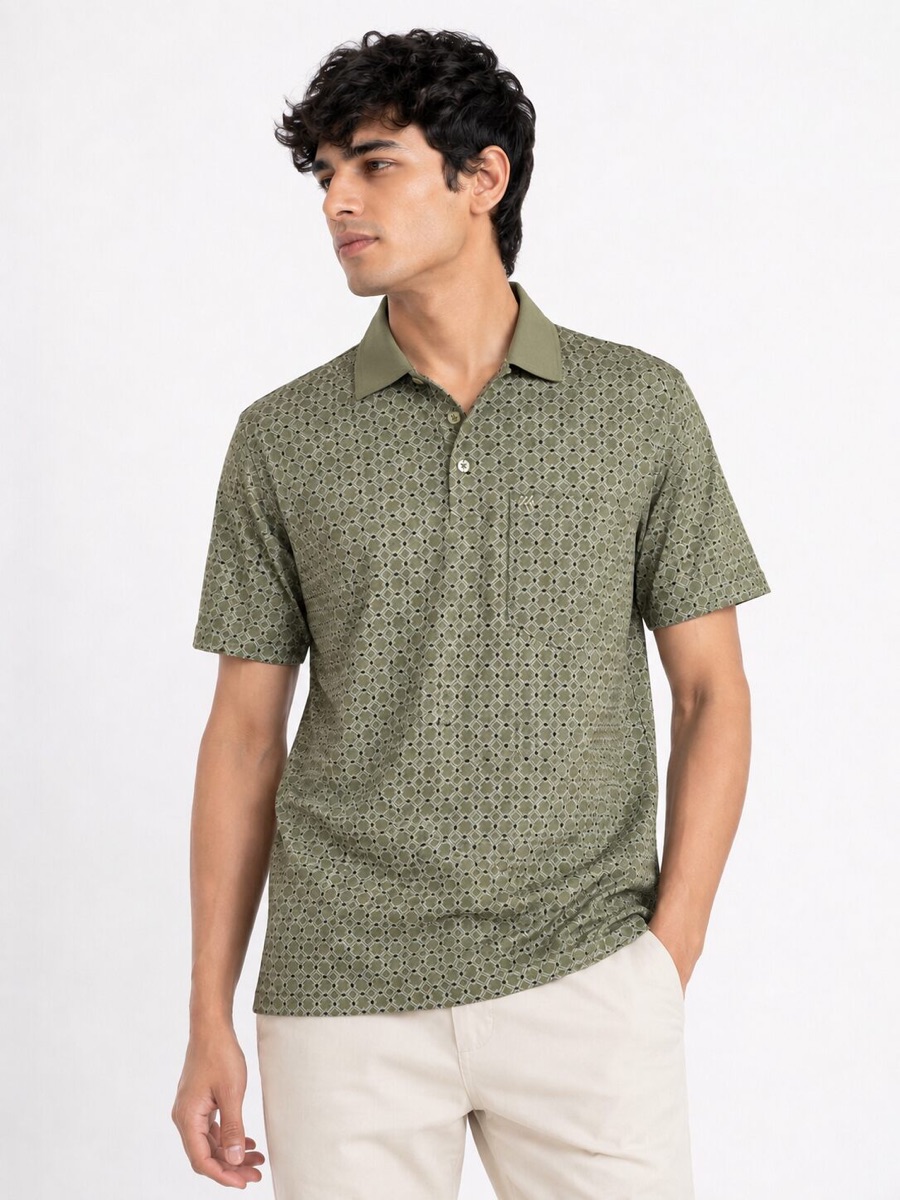 Man in an olive mercerised cotton polo